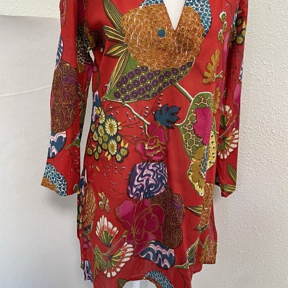 Colorful Bright Bohemian Boho Tropical Tunic Kurta Top Made in India size Small - Picture 3 of 8
